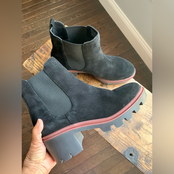 Antonio de Faria Black Leather Suede Pull On Chelsea Chunky Heel Fall Boot 9 1/2 - Picture 13 of 15